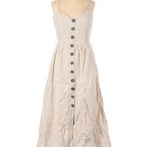 Reformation Thelma Linen Midi Dress in Sand Midi Button Down Sweetheart Fitted